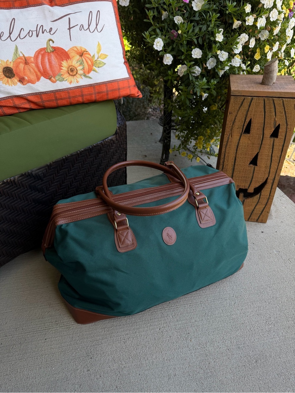 Vintage Polo Ralph Lauren Duffle Bag Mens Green Canvas Large Weekender 90s